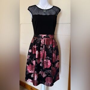 Enfocus Studio Black‎ Dress with Pink Floral Design